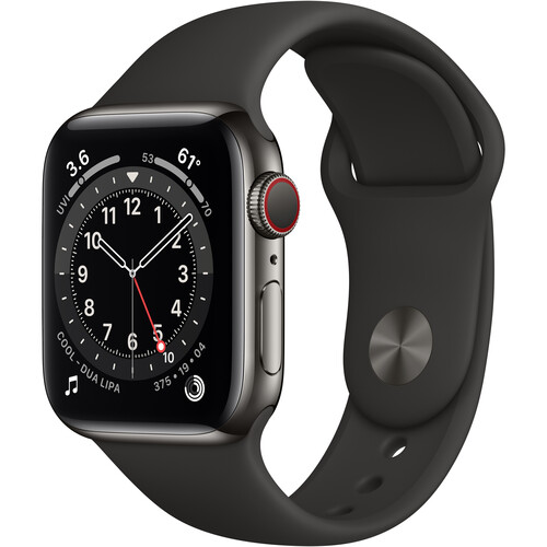 Apple Watch Series 6 (GPS + Cellular, 40mm, Graphite Stainless Steel, Black Sport Band)