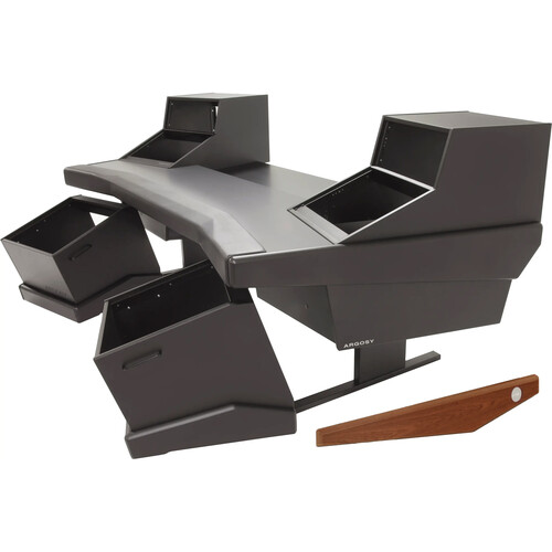 Argosy Dual 15L Workstation Desk with Two DR847 Rack Modules and Mahogany Veneer Desktop