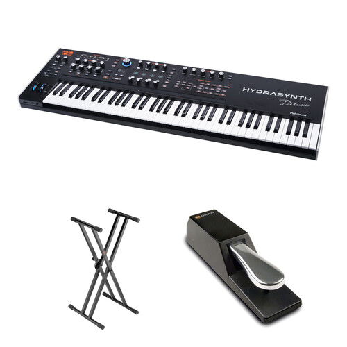 ASM Hydrasynth Deluxe 16-Voice Digital Wave-Morphing Synthesizer Kit with Stand and Sustain Pedal (Black)