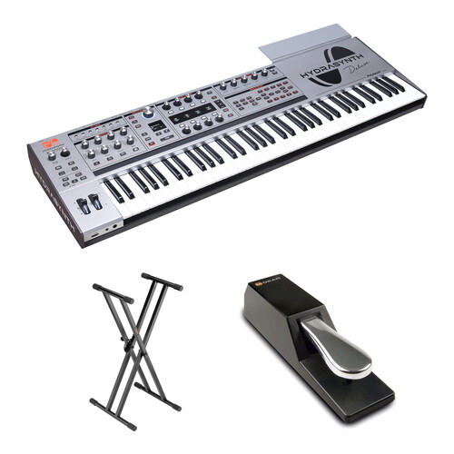 ASM Hydrasynth Deluxe 16-Voice Digital Wave-Morphing Synthesizer Kit with Stand and Sustain Pedal (Silver)