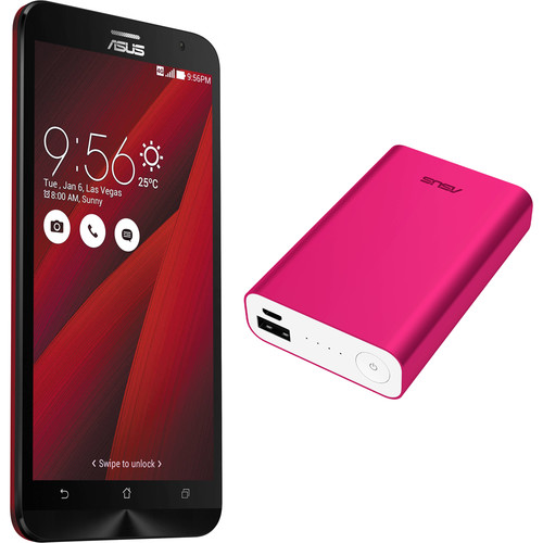 ASUS Glamour Red ZenFone 2 ZE551ML 64GB Smartphone Kit with Pink Battery Pack (Unlocked)