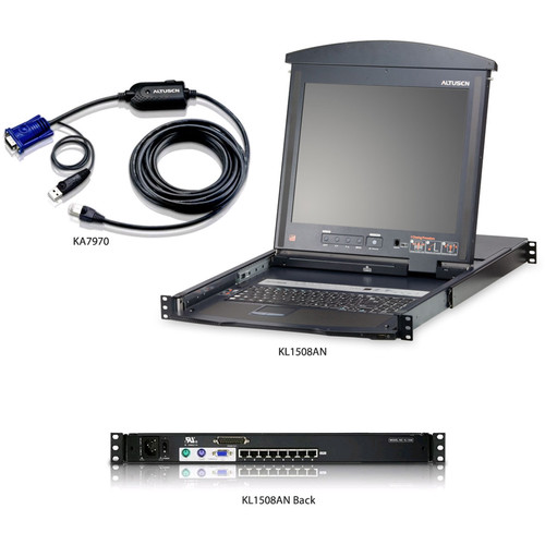ATEN KL1508ANUKIT 8-port 19" Dual Rail LCD KVM Switch and Cable Bundle