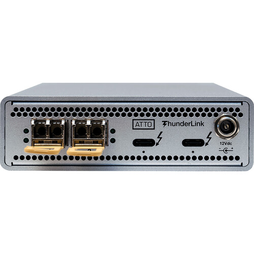 ATTO Technology ThunderLink NS 3252 Thunderbolt 3 to 2-Port 25GbE (SFP28) Adapter with Long-Range Transceivers (US Power Cord)