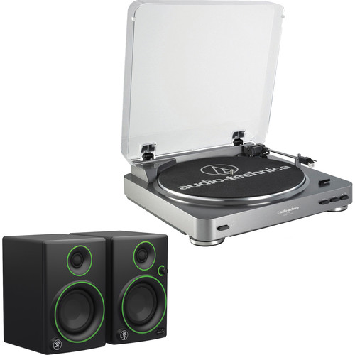 Audio-Technica Consumer AT-LP60USB Fully Automatic Belt-Drive Turntable (Silver) and Powered Speakers Kit