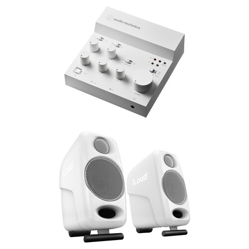Audio-Technica AT-UMX3 Livestreaming USB Audio Mixer Kit with iLoud Micro Monitors (White)