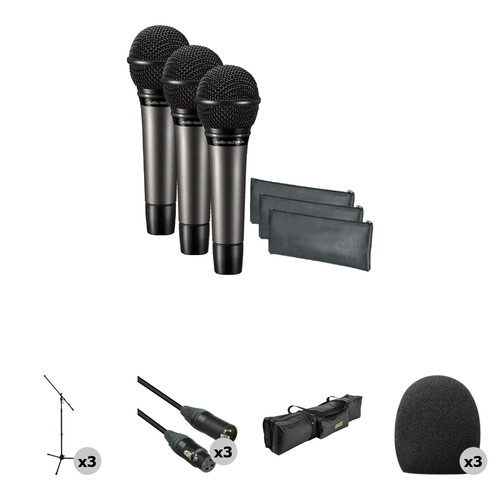 Audio-Technica ATM510 3-Person Value Kit with Microphones, Stands, Cables, Windscreens & Bag