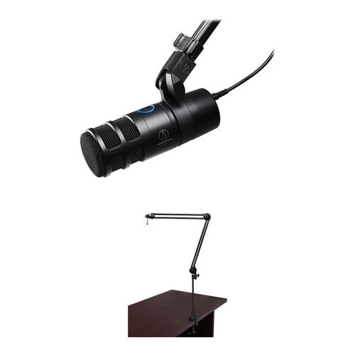 Audio-Technica AT2040USB Dynamic USB Podcast Microphone Kit with Broadcast Arm