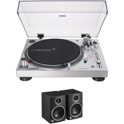 Audio-Technica Consumer AT-LP120XUSB Stereo Turntable with USB and Two Mackie CR3 Speakers Kit (Silver)