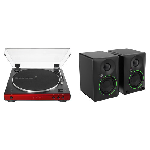 Audio-Technica AT-LP60XBT-RD Turntable and Mackie CR3.5BT Bluetooth Speaker Pair Kit (Red and Black Turntable)
