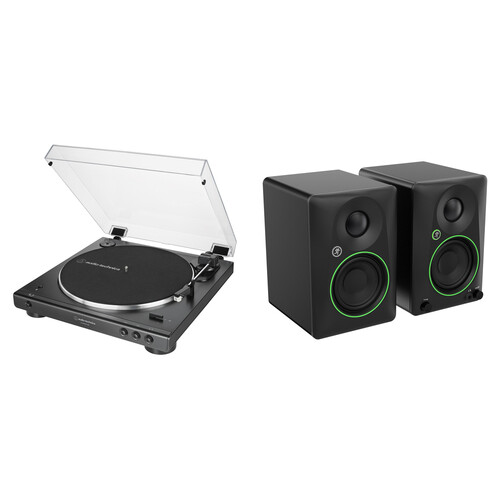 Audio-Technica AT-LP60XBT-USB-BK Fully Automatic USB Turntable with Mackie CR3.5BT Bluetooth Speaker Pair Kit (Black)
