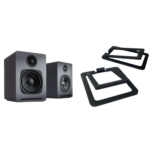 Audioengine A1 Bluetooth Speaker System with DS1M Desktop Speaker Stands Kit (Gray, Pair)