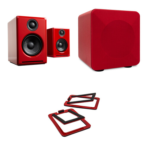 Audioengine A2+ Next Gen Wireless Bluetooth Speaker System with Subwoofer & Stand Kit (Hi-Gloss Red)