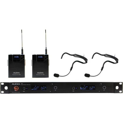 Audix AP42 Performance Series Dual-Channel Bodypack Wireless System with Two HT2 Supercardioid Headworn Microphones (554 to 586 MHz)