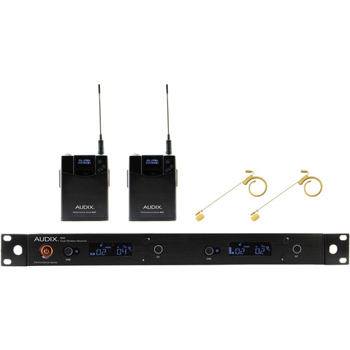 Audix AP42 Performance Series Dual-Channel Bodypack Wireless System with Two HT7 Single-Ear Condenser Microphones (Beige, 554 to 586 MHz)