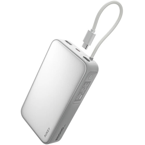 AUKEY PBY48 Spark Sling Power Bank with Built-In USB-C Cable (20,000mAh, White)