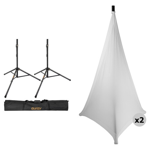 Auray Deluxe PA Speaker Kit with Two Speaker Stands, Two Stand Skirts & Bag (White)