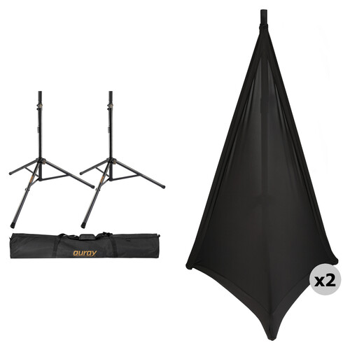 Auray Deluxe PA Speaker Kit with Two Speaker Stands, Two Stand Skirts & Bag (Black)