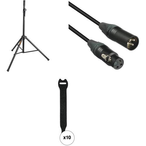 Auray Essential PA Speaker Accessory Kit with Stand, Cable, and Touch Fastener Straps (Single)