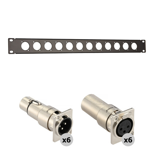 Auray RPPM12-1U Rack Panel for 12 Panel-Mount Connectors Kit with XLR Feedthrough Adapters (1 RU)