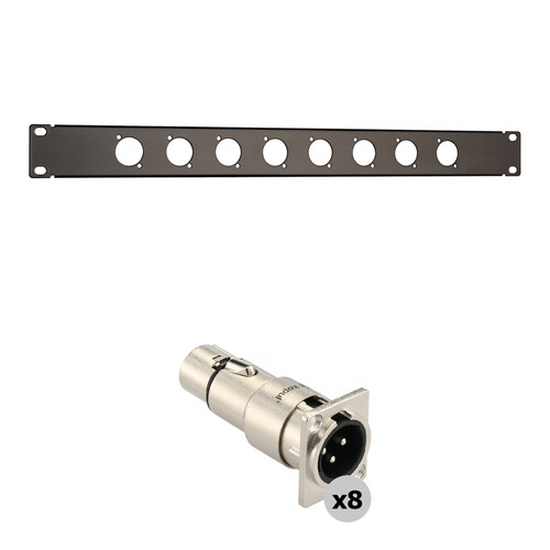 Auray RPPM8-1U Rack Panel for 8 Panel-Mount Connectors Kit with XLR Male-to-Female Feedthrough Adapters (1 RU)