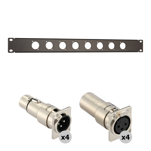 Auray RPPM8-1U Rack Panel for 8 Panel-Mount Connectors Kit with XLR Feedthrough Adapters (1 RU)