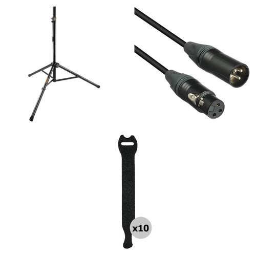 Auray Single PA Speaker Kit with Speaker Stand, XLR Cable, and Touch-Fastener Straps