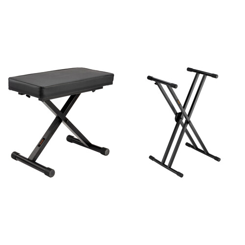 Auray X-Style Piano Bench & Double X-Style Adjustable Keyboard Stand Kit