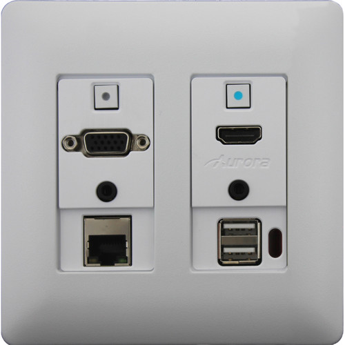 Aurora Multimedia Two-Gang VGA/HDMI/LAN/USB WP HDBaseT Extender Kit with 2x35W Amp (White)