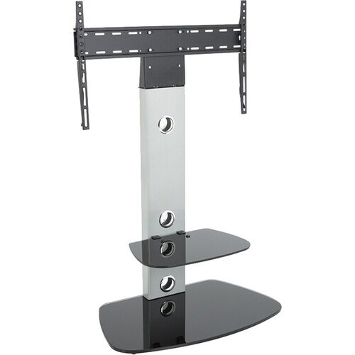 AVF Group Lucerne Curved Pedestal TV Stand (Silver Effect with Black Glass)