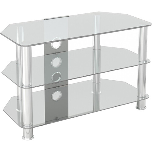 AVF Group 32" Classic Corner Glass TV Stand with Cable Management (Chrome with Clear Glass)