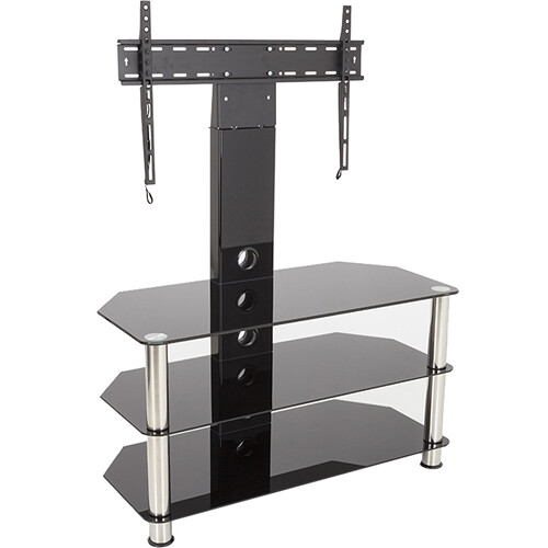 AVF Group 35" Corner Pedestal TV Stand (Black Glass with Chrome Tube)