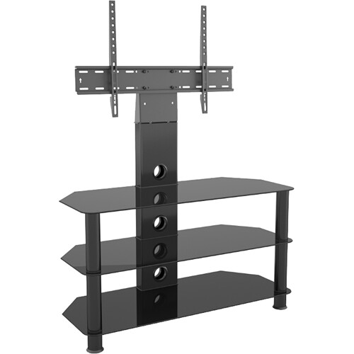 AVF Group 35" Corner Pedestal TV Stand (Black Glass with Black Tube)