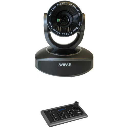 AViPAS HD PTZ Camera with 10x Zoom for IP Live Streaming and 3D Joystick Controller Kit (SDI, Gray)