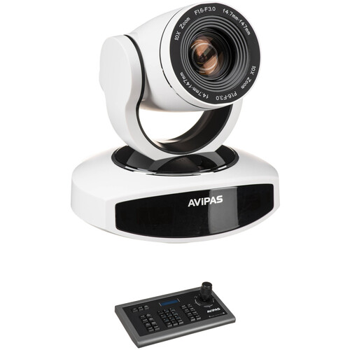 AViPAS HD PTZ Camera with 10x Zoom for IP Live Streaming and 3D Joystick Controller Kit (HDMI, White)