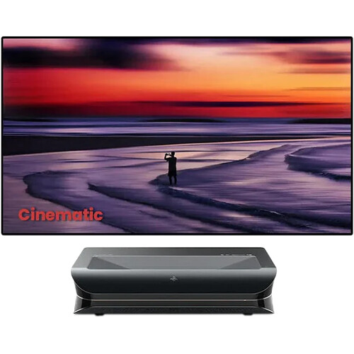 AWOL Vision LTV-3000 Pro 2000-Lumen XPR 4K RGB Laser Projector with ALR-C100 Fixed Frame Screen
