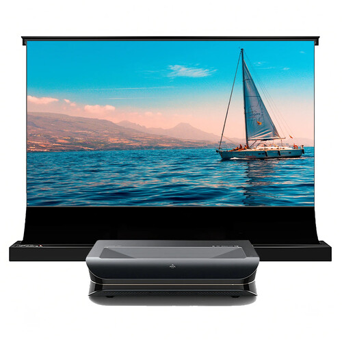 AWOL Vision LTV-3000 Pro 2000-Lumen XPR 4K RGB Laser Projector with ALR-220C Motorized Floor Screen
