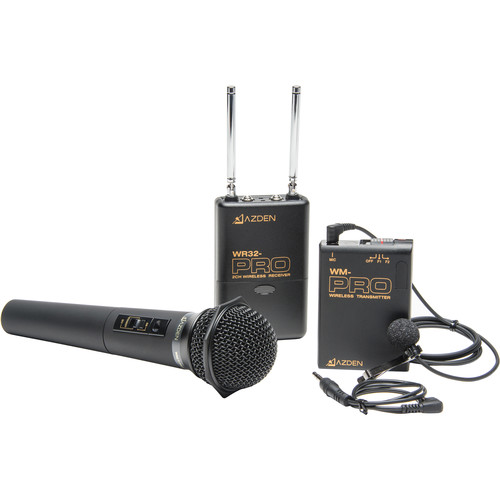 Azden WDM-PRO Dual-Channel VHF Camera-Mount Wireless Omni Lavalier and Cardioid Handheld Microphone System (169 & 170 MHz)