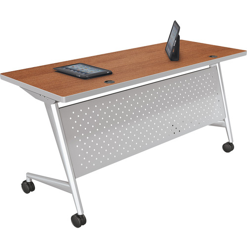 Balt Trend Fliptop & Conference Table (60" Long, Silver Frame, Amber Cherry Laminate, Platinum Edge)