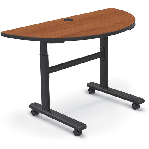 Balt Height Adjustable Sit and Stand Flipper Table (Half Round, Amber Cherry Laminate, Platinum Edge)