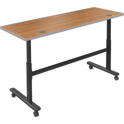 Balt Height Adjustable Sit and Stand Flipper Table (72" Long, Nepal Teak Laminate, Platinum Edge)