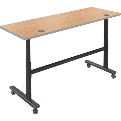 Balt Height Adjustable Sit and Stand Flipper Table (72" Long, Castle Oak Laminate, Platinum Edge)
