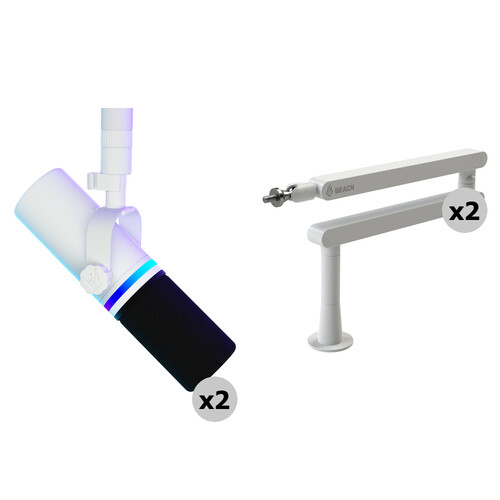 BEACN Mic Dynamic USB Broadcast Microphone 2-Person Podcasting Kit with Boom Arms (White)