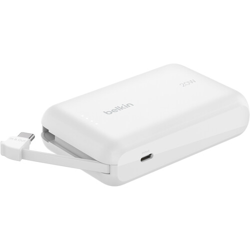 Belkin BoostCharge Power Bank 10K with Integrated USB-C Cable (10,000mAh, White)