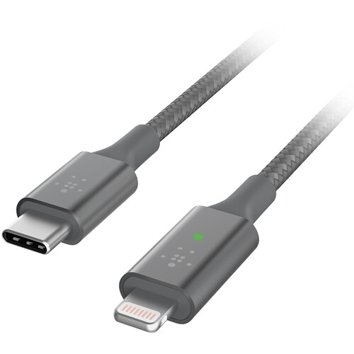 Belkin BoostCharge Smart LED USB-C to Lightning Cable (Gray, 4')