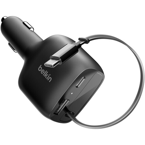 Belkin BoostCharge 75W 2-Port USB Car Charger with Retractable Cable (30")