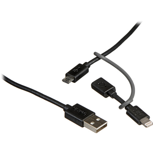 Belkin micro-USB Cable with Lightning Adapter (3', Black)
