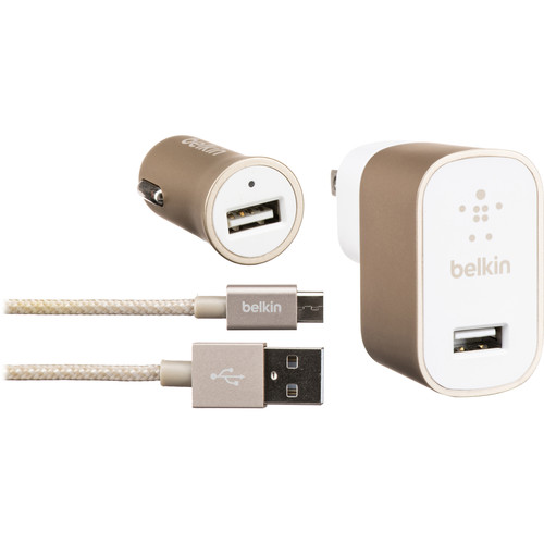 Belkin Home and Car USB Chargers with Micro-USB Cable (Gold)