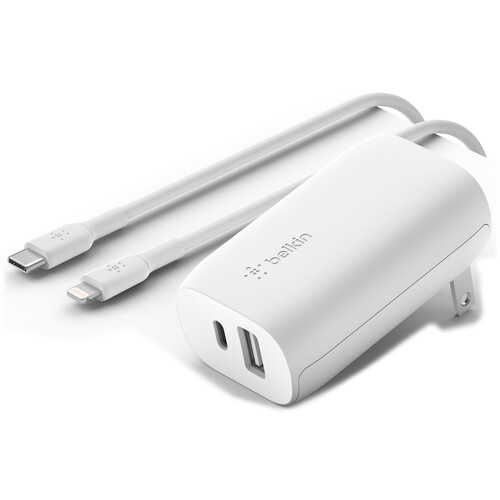 Belkin BoostCharge 37W Dual Wall Charger with Lightning Cable (White)