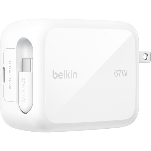 Belkin UltraCharge Retractable 67W GaN Wall Charger (White)