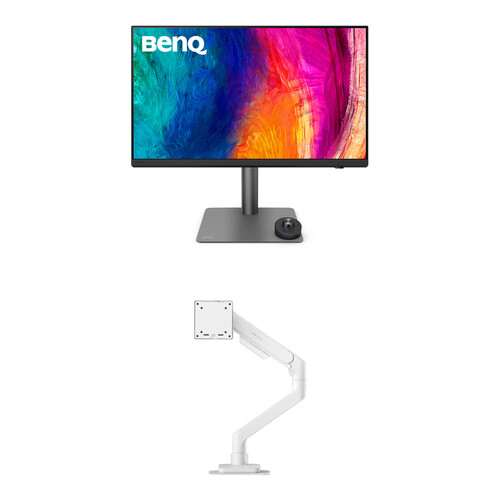 BenQ 27" 4K Professional Monitor and Single Ergo Arm Bundle (White)
